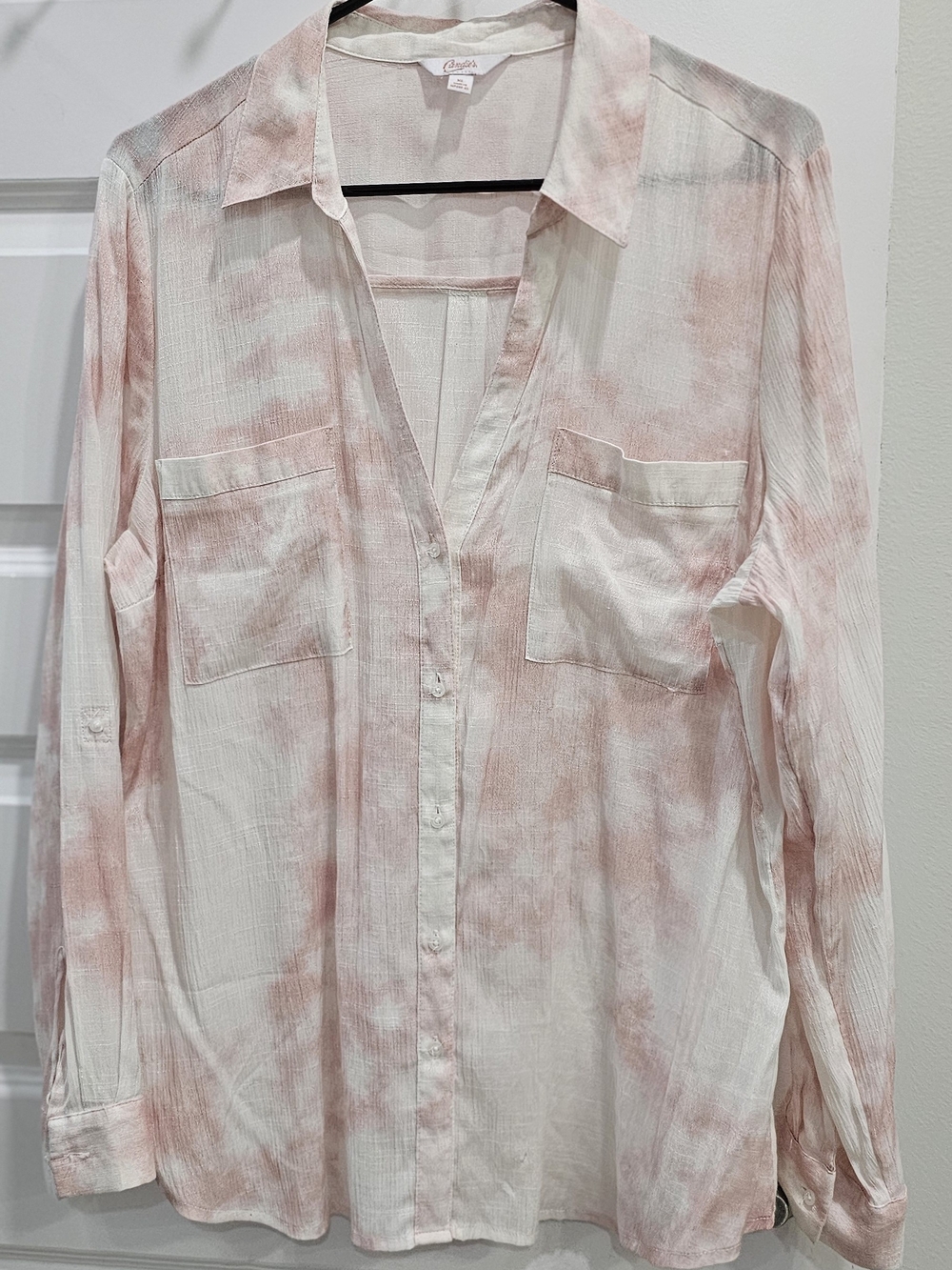Candie's Pale Pink and White Tie-Dye Button Front Shirt